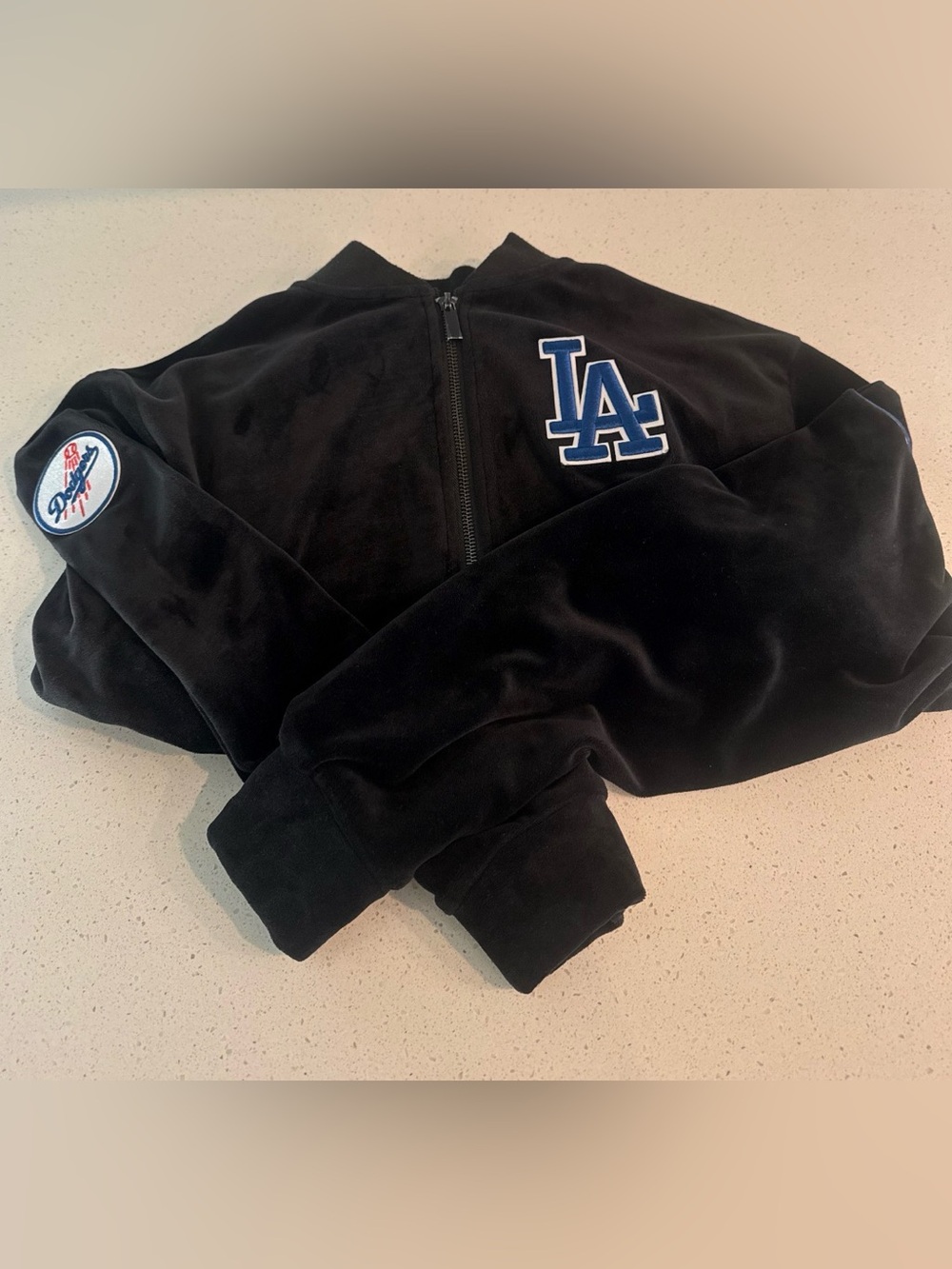 Genuine Merchandise Kids Black Velvet Dodgers Jacket with Blue LA Patch